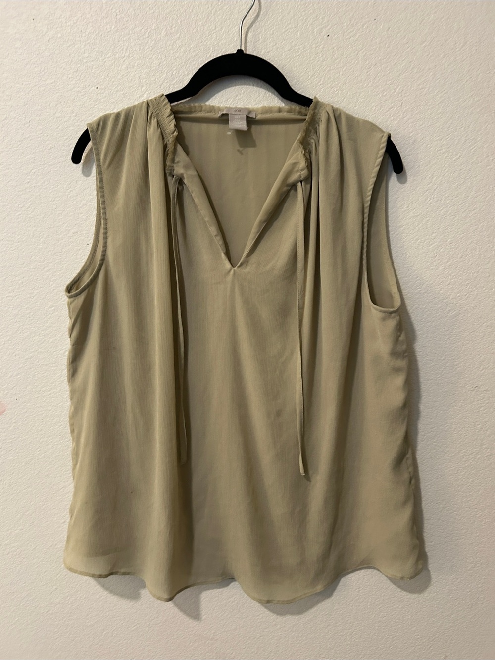 H&M Light Olive Sleeveless V-Neck Tie Neck Camisole
